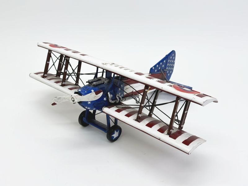 ブリキ 飛行機 模型 複葉機 プロペラ機 レトロ ビンテージ エアプレイン USA アメリカ 星条旗デザイン 50cm