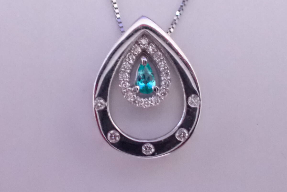 パライバトルマリン　0.07ct　ネックレス　ダイヤ0.08ct_画像1