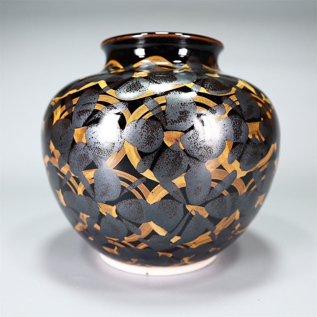 青木龍山天目花瓶高10.8cm花器一輪挿し細口陶製茶道具華道具