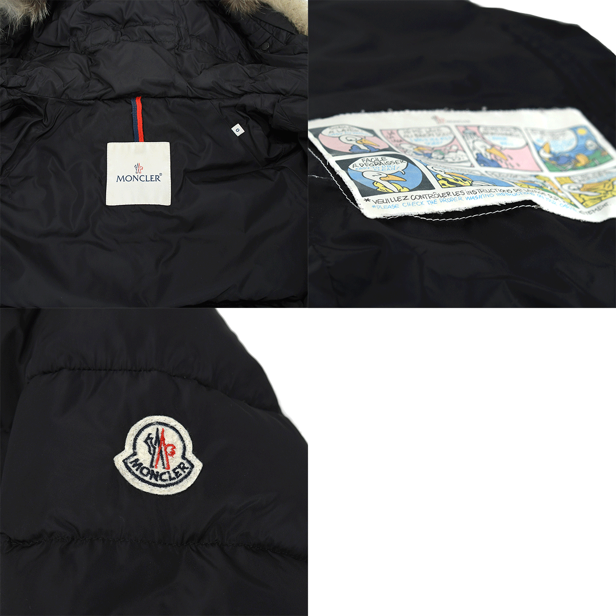 モンクレール MONCLER フォックスファー ダウンジャケット GENETTE ファー付フード ロゴ ブラック 黒 サイズ0 アウター レディース 中古