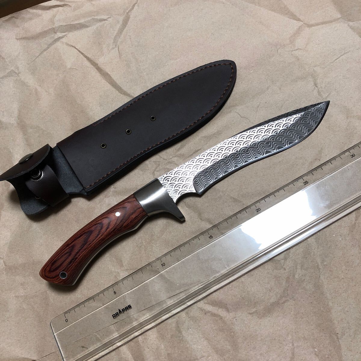 キャンプ/アウトドア　大型310mm JZ Knives サバイバルナイフ 青海波柄 シースナイフ フルタング
