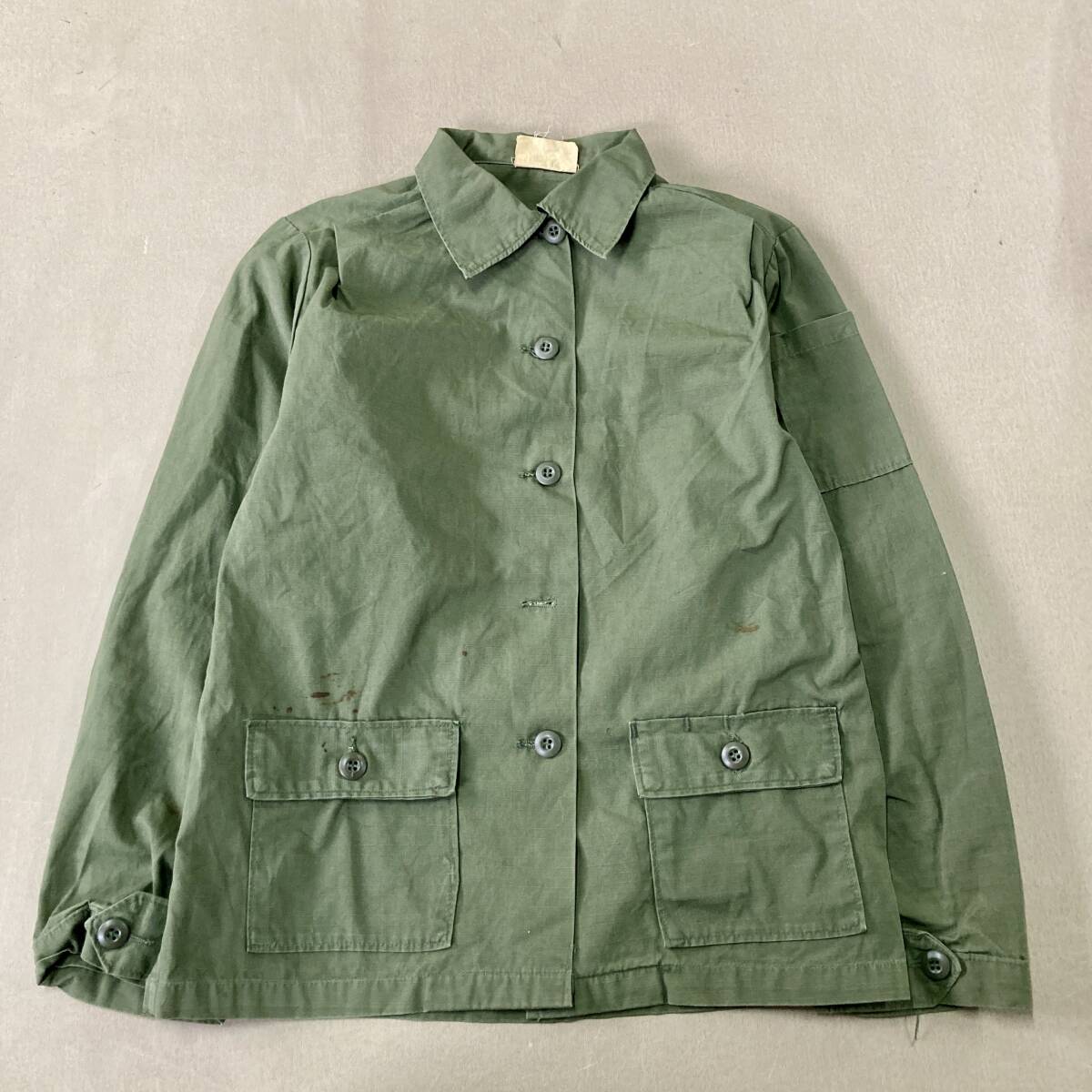 ★ 70s US.ARMY 米軍 長袖Ｔシャツ ユーティリティシャツ ジャケット リップストップ トップス カットソー カーキ 14 レディース 0.38kg