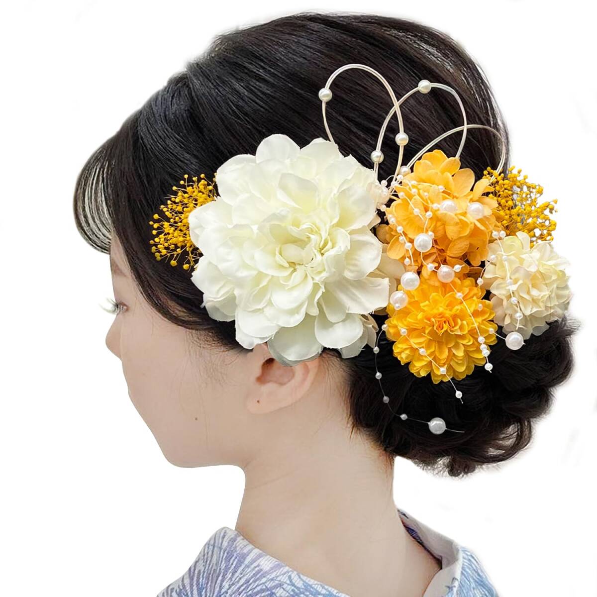 Baramoly 髪飾り ダリア 和装 着物 浴衣 プリザーブドフラワー 造花 花飾り 祭り 花火大会 成人式 結婚式 卒業式 七