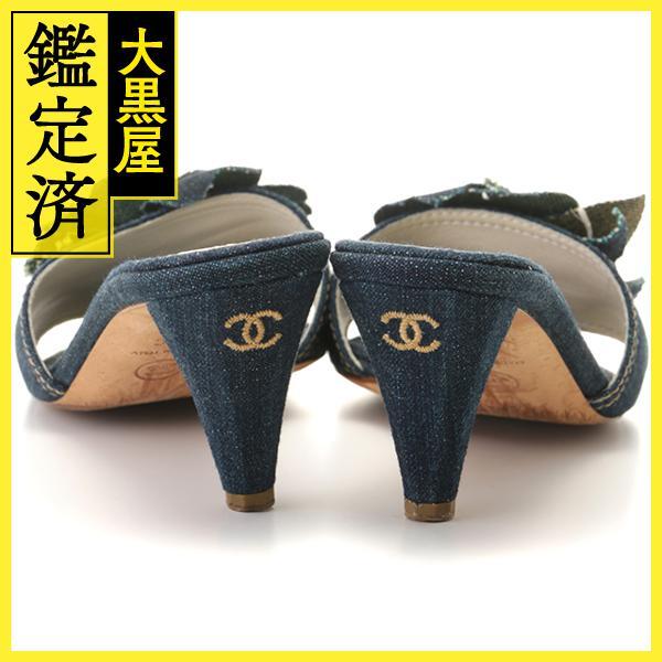 CHANEL　シャネル　カメリアサンダル　ミュール　レディース37　ブルー　デニム　G25615　2148103748424　【432】
