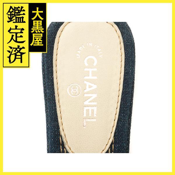 CHANEL　シャネル　カメリアサンダル　ミュール　レディース37　ブルー　デニム　G25615　2148103748424　【432】