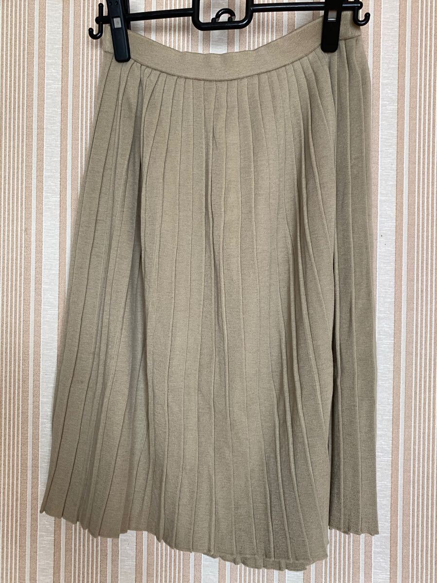 中古　ニットプリーツスカート　ベージュ　L_画像1