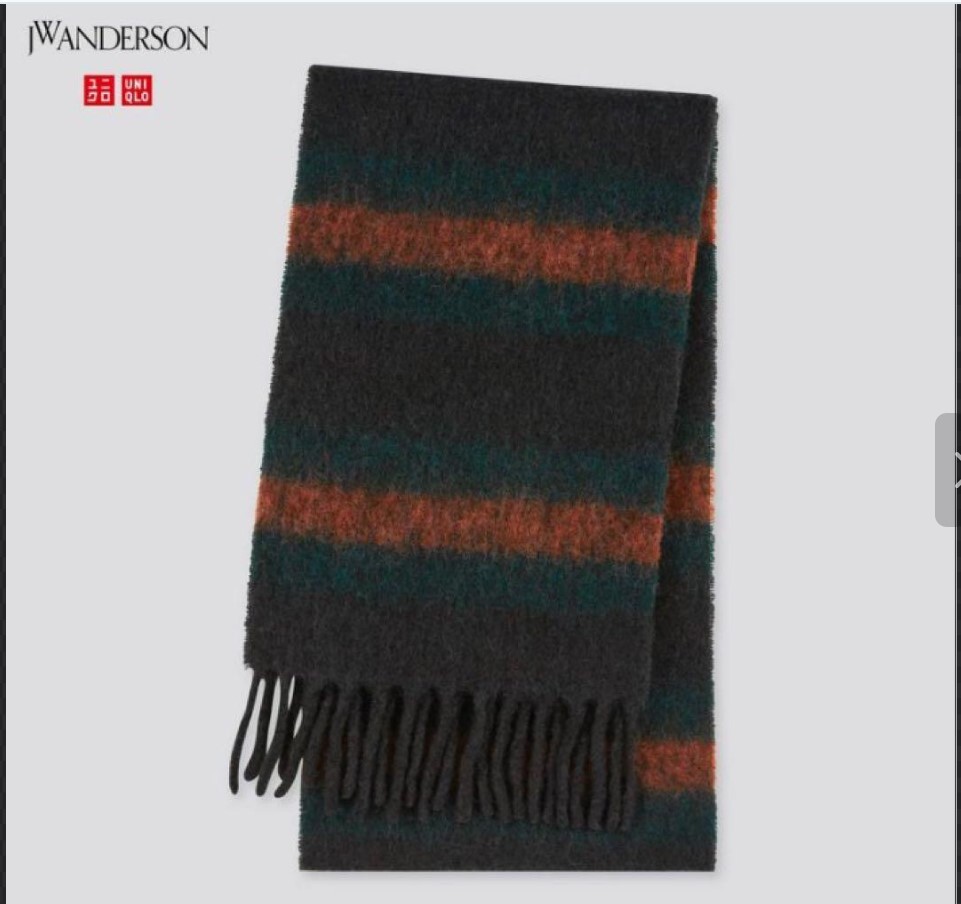 UNIQLO JW ANDERSONコラボ ウールブレンドブラッシュドマフラー Dark Green 210x28 新品未使用タグ付き レア