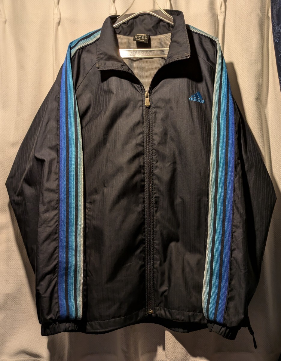 adidas blue gradation Adidas line jacket jersey embroidery reverse side mesh total lining navy blue navy size 42/44(XO) jersey 