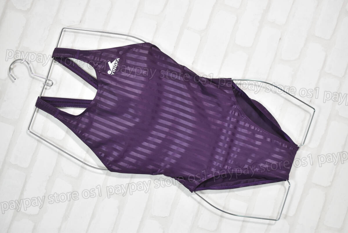 YINGFA インファー ストライプ柄 女子競泳水着 パープル サイズ2XL