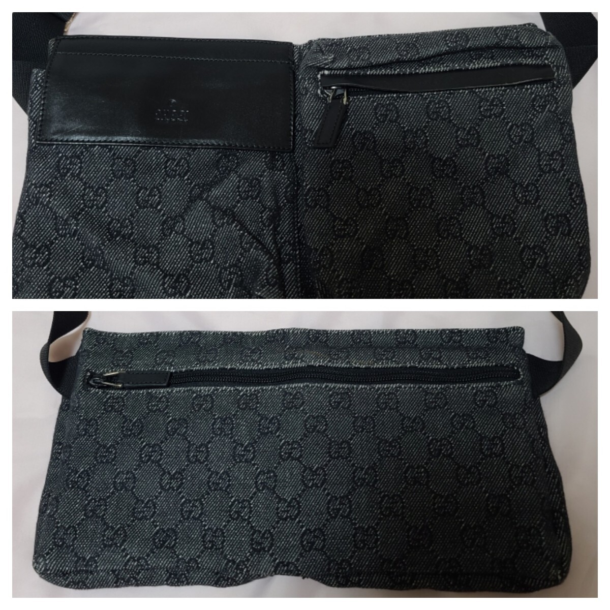 美品 GUCCI グッチ ウエストポーチ ボディバッグGG柄 ブラック 