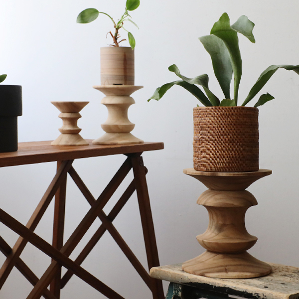 新作　３点セット　天然無垢ウッド 　キャンドル　 スタンド　飾台　オブジェ　植物台　ウッドターニング　クリスマスW35B