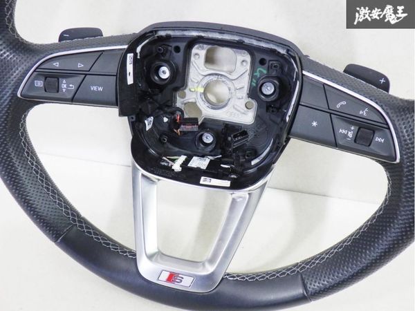 程度良好！！ Audi アウディ 純正 Q5 S-Line S-ライン ステアリング ハンドル パンチングレザー ダブルステッチ パドルシフト 棚20L_画像5