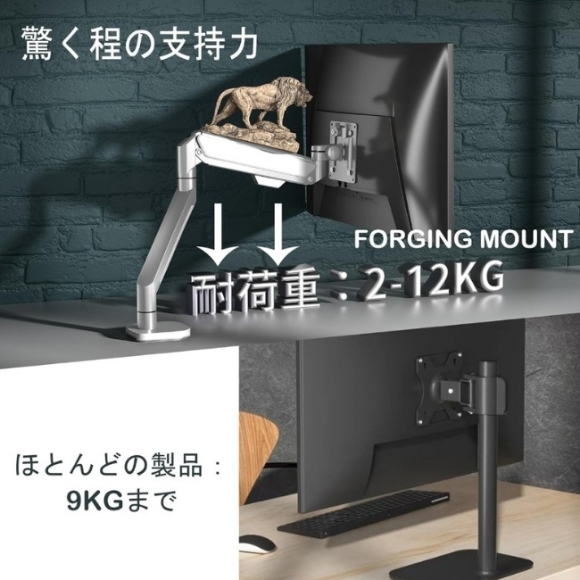 【シルバー×ゲーブル収納＝お洒落！】液晶ディスプレイアーム モニターアーム 13-36インチ 多角度調節 ガス式 快適 便利 頑丈