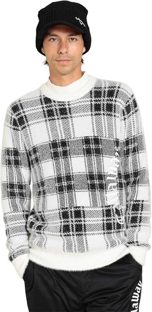 定価16900円！新品！送料無料！[キャロウェイ] メンズ クルーネックニット (チェック柄) / セーター ゴルフ / C23218106 1030_ホワイト L
