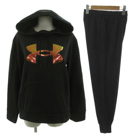 アンダーアーマー UNDER ARMOUR セットアップ フリース プルオーバー フーディー 1373056 ジョガーパンツ 1373054 ロゴ 裏起毛 黒 M SM