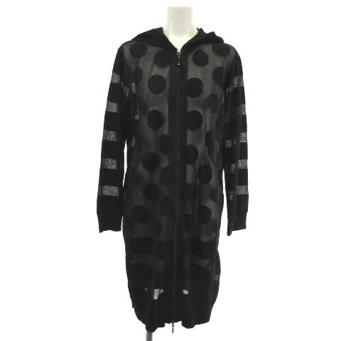 トランク TRUNK ヒロココシノ ロングパーカー ジャケット シールスー ドット柄 ボーダー ジップアップ ブラック 黒 38 レディース
