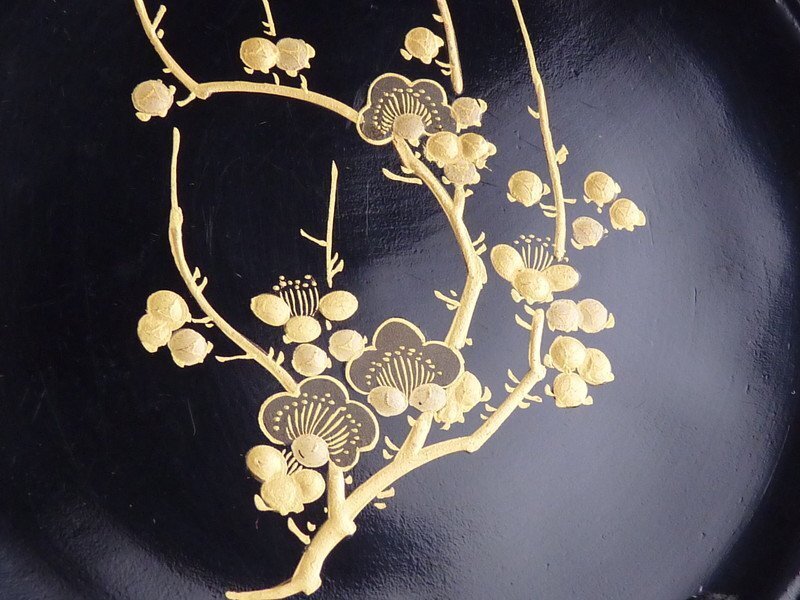 美品 アンティーク 達磨蒔絵 木製 盃洗 一対 (四君子蒔絵の盃洗 美品 アンティーク 達磨蒔絵 木製 盃洗 一対 (四君子蒔絵の盃洗