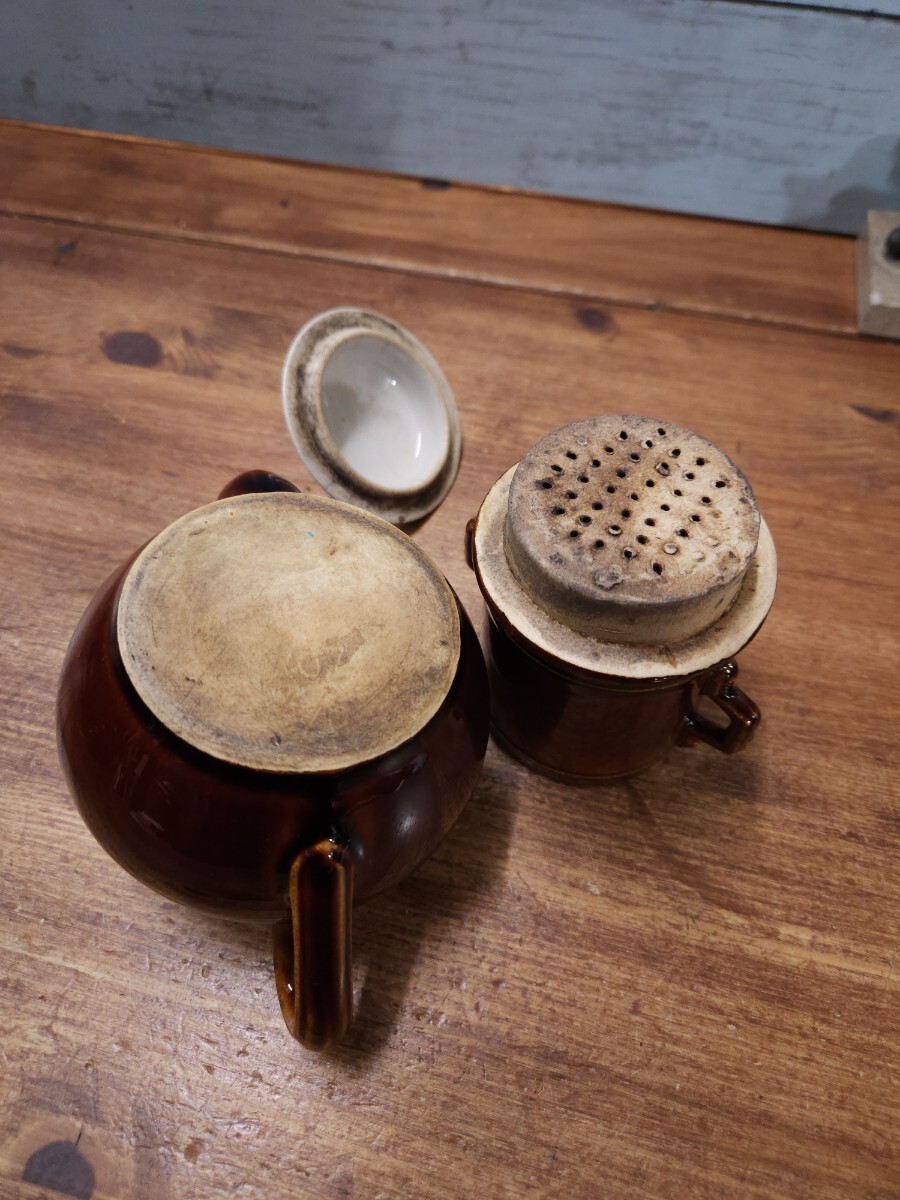 フランスアンティーク 飴色のティーポット カフェティエ アンバー 茶漉し 茶器 インテリア カフェ ブロカント