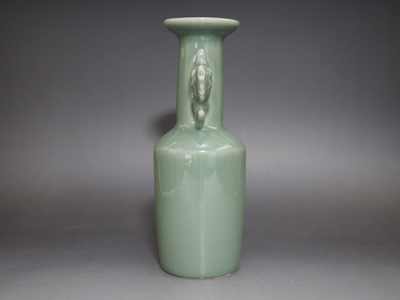 やっちゃん 阿漕焼 魚水庵 青磁 魚耳付 花生 共箱 耳付 【k3425】 やっちゃん様専用 阿漕焼 魚水庵 青磁 魚耳付 花生 共箱 耳付 【