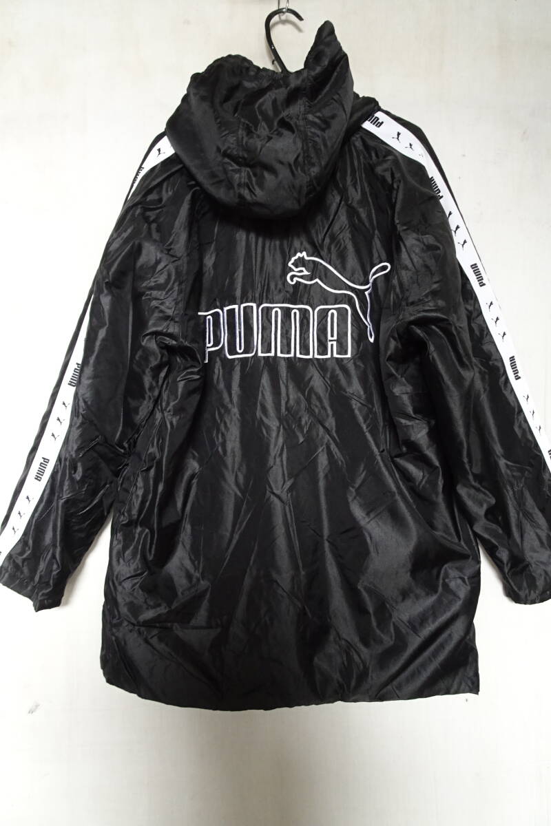 PUMA/プーマ/ベンチコート/ロング丈ジャンパー/アウター/ナイロン素材/里地ボア/前ジップアップ/ロゴ/黒/ブラック/Lサイズ(12/11R)