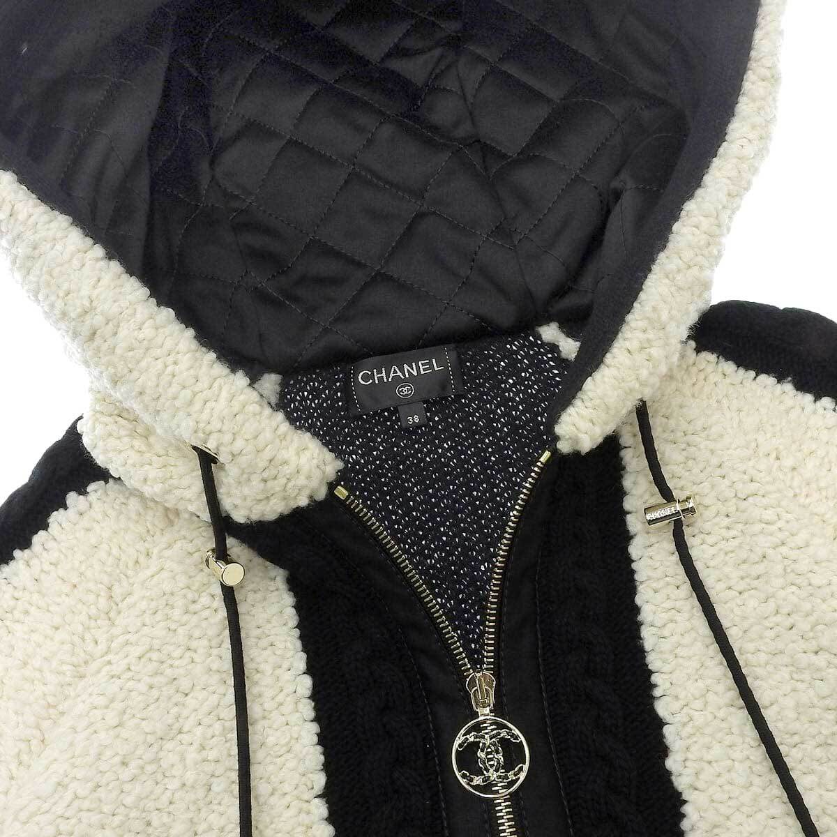 シャネル ココマーク ジップアップ ニット ボア 切替 ジャケット P62274K47615 レディース アイボリー ブラック 中古 【アパレル?小物】