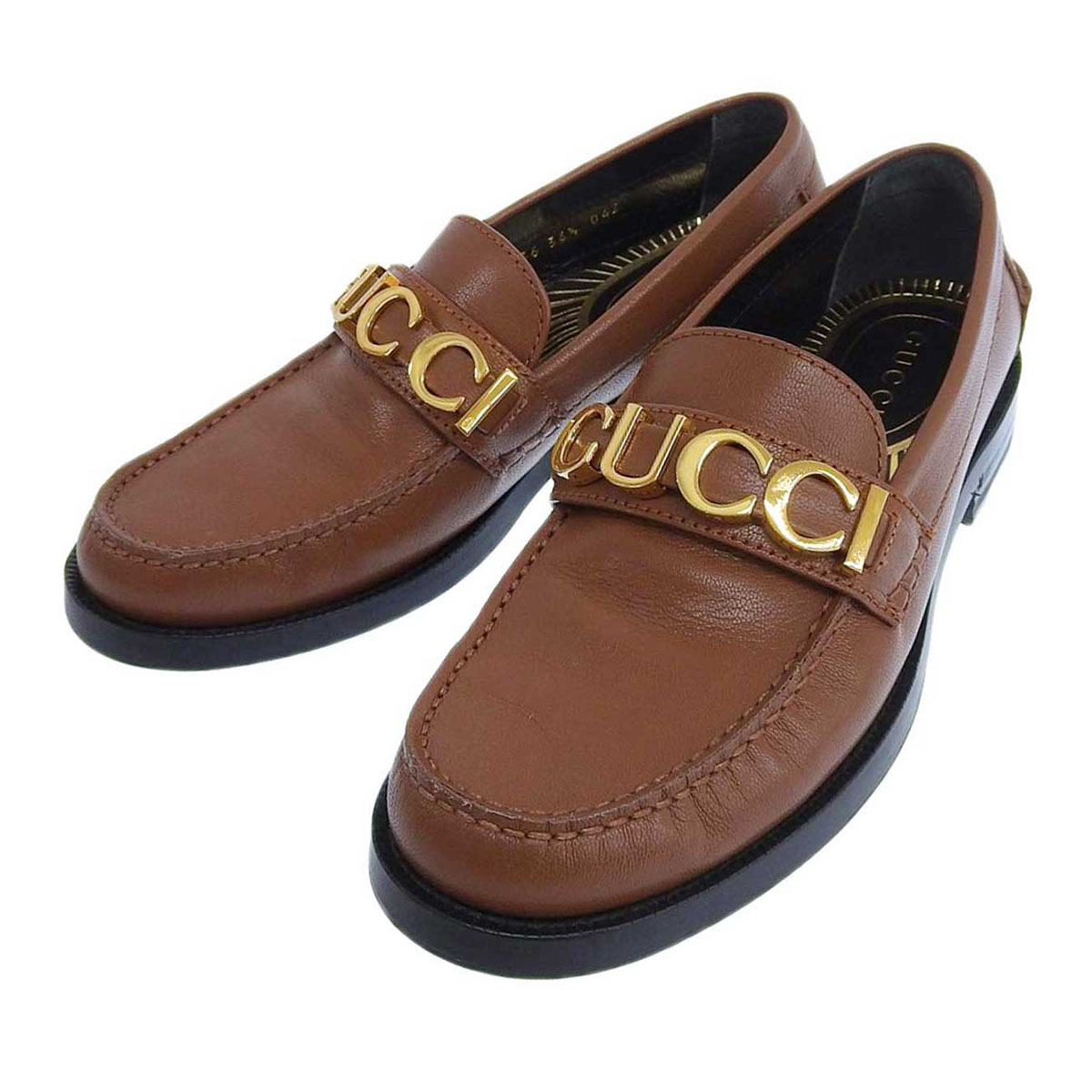 グッチ メタル ロゴ ローファー 700036 レディース ブラウン GUCCI 中古