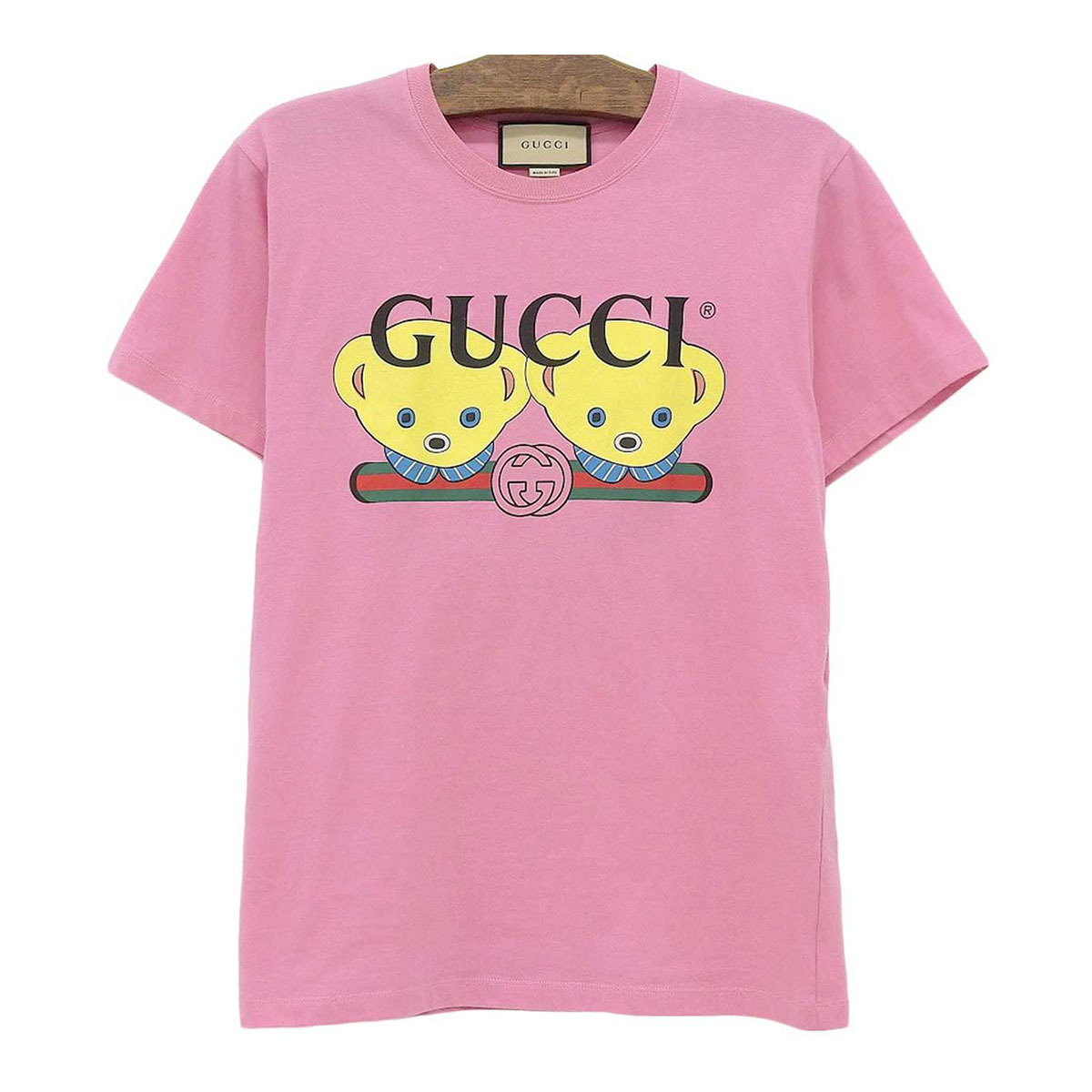 グッチ ベア ロゴ プリント Tシャツ 717422 レディース ピンク イエロー GUCCI 中古 【アパレル?小物】