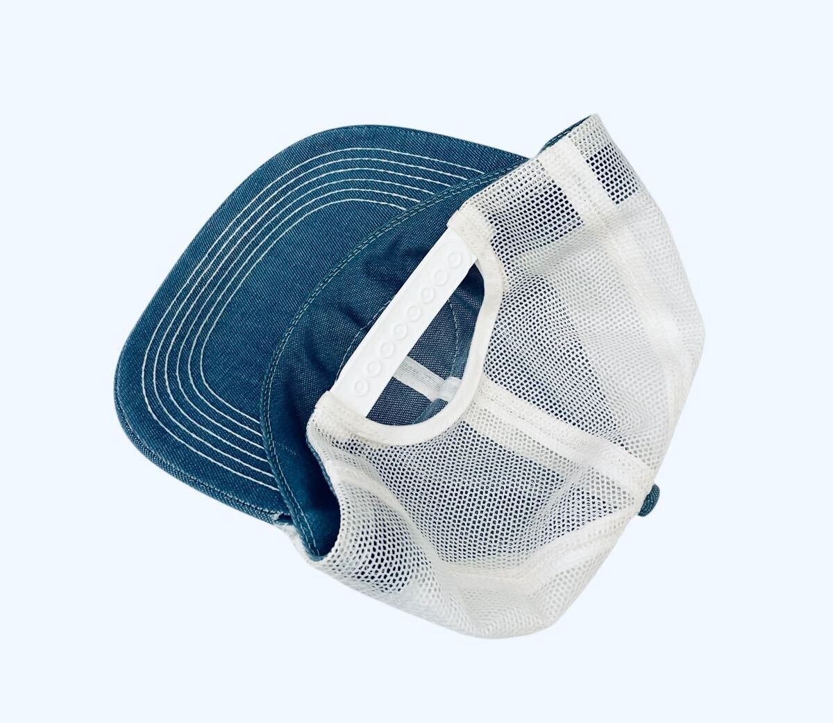 希少!! USA製 K-BRAND DENIM MESH TRUCKER CAP Production Credit トラッカーキャップ size FREE アメリカ製 ビンテージ 80s VINTAGE_画像6