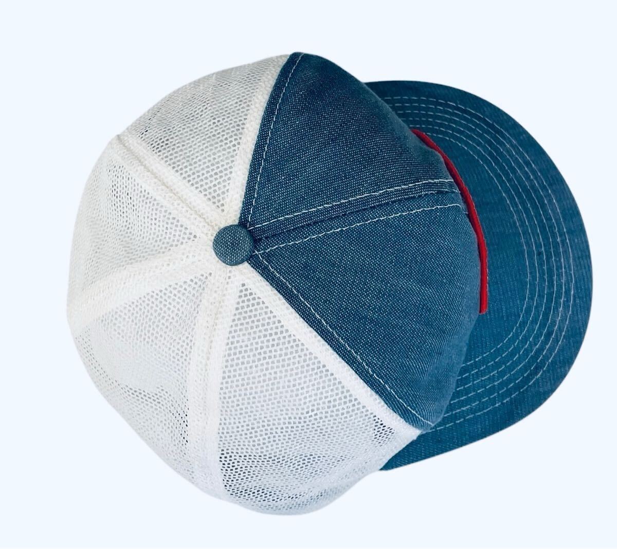 希少!! USA製 K-BRAND DENIM MESH TRUCKER CAP Production Credit トラッカーキャップ size FREE アメリカ製 ビンテージ 80s VINTAGE_画像4