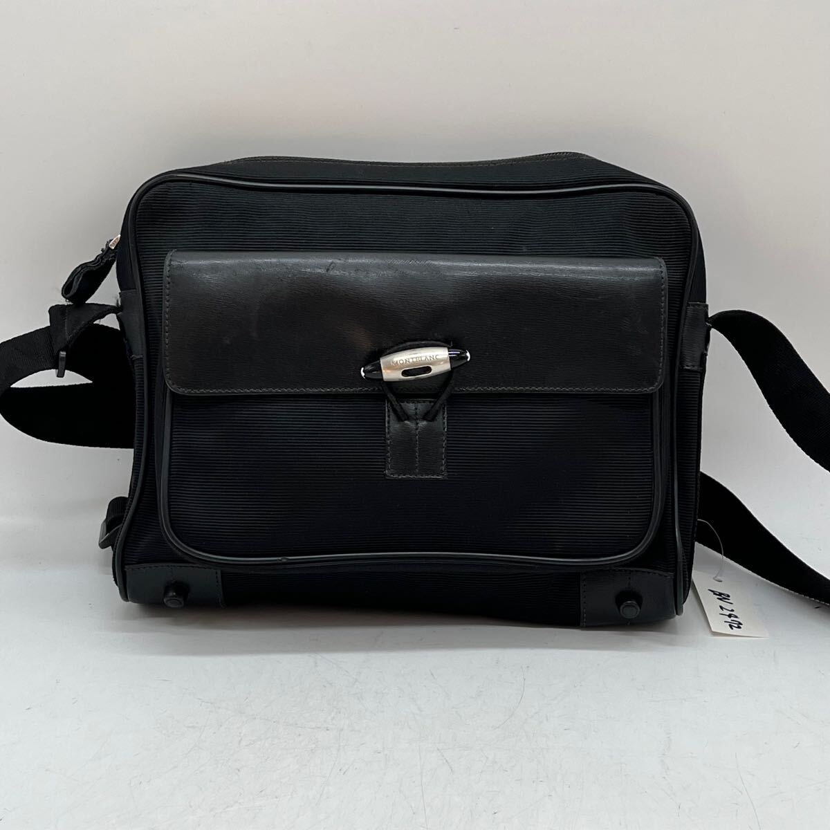 ⑥BN2472□MONTBLANC モンブラン ショルダー バッグ 斜め掛け ナイロン×レザー ロゴストラップ ブラック メンズ