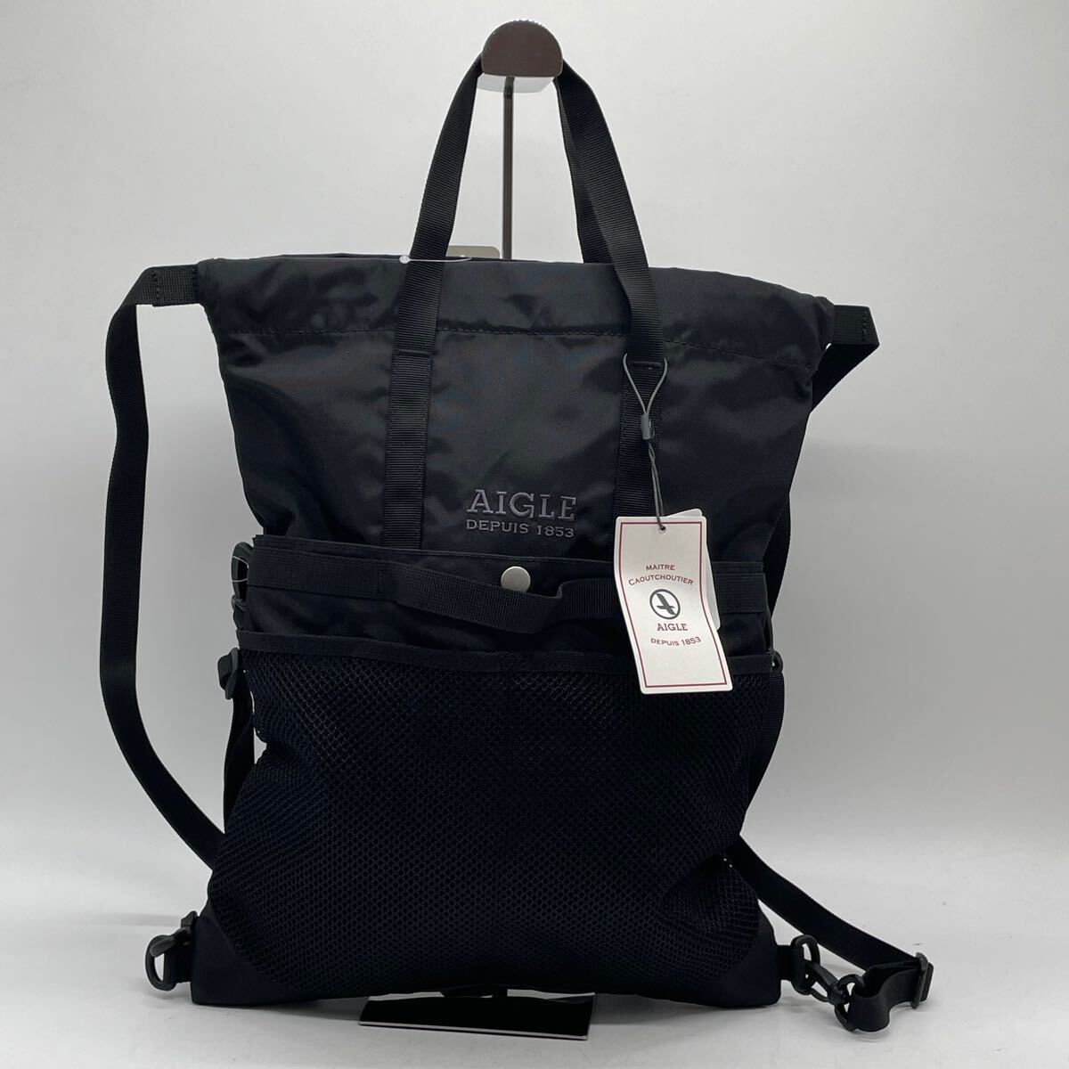 ★BN2673●AIGLE エーグル 3WAYショルダーバッグ トートバッグ リュックサック ブラック 軽量 ブラック タグ付き