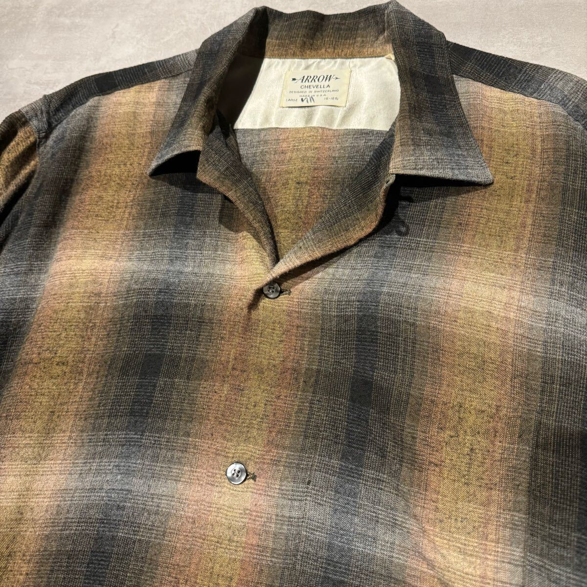 60s ARROW オンブレ レーヨン シャツ Lサイズ 茶 黒 デッド 60s ARROW オンブレ レーヨン シャツ Lサイズ 茶 黒 デッド
