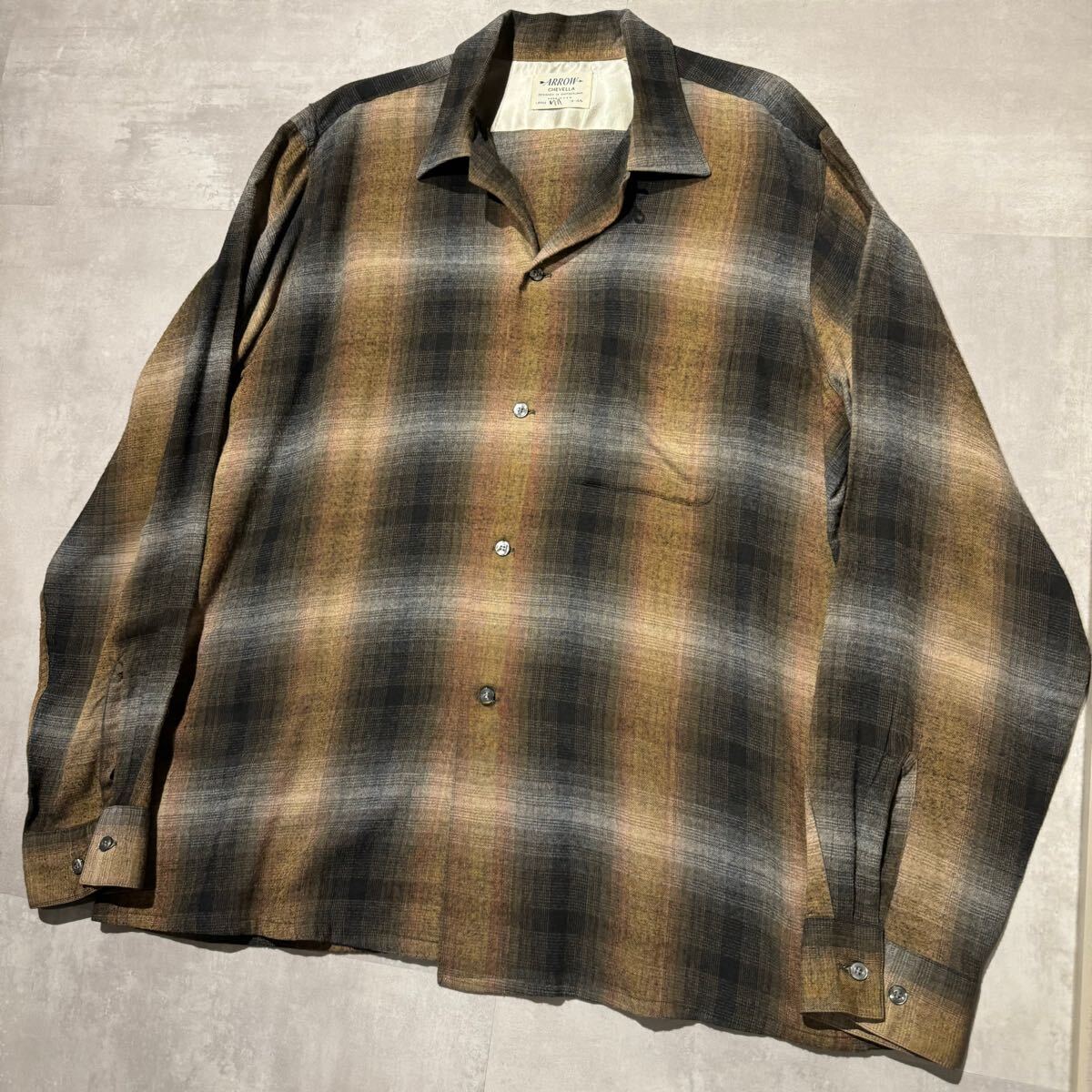 60s ARROW オンブレ レーヨン シャツ Lサイズ 茶 黒 デッド 60s ARROW オンブレ レーヨン シャツ Lサイズ 茶 黒 デッド