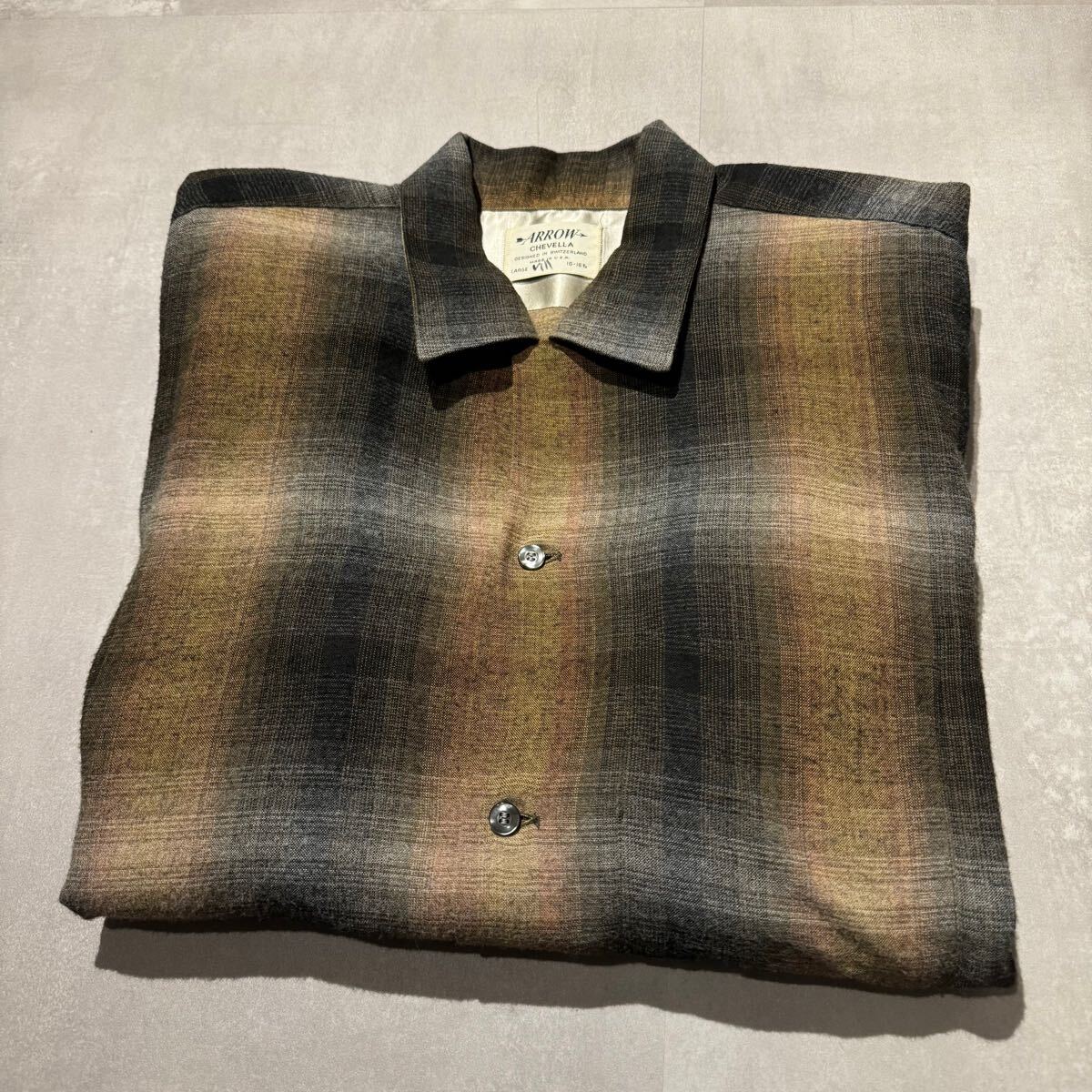 60s ARROW オンブレ レーヨン シャツ Lサイズ 茶 黒 デッド 60s ARROW オンブレ レーヨン シャツ Lサイズ 茶 黒 デッド