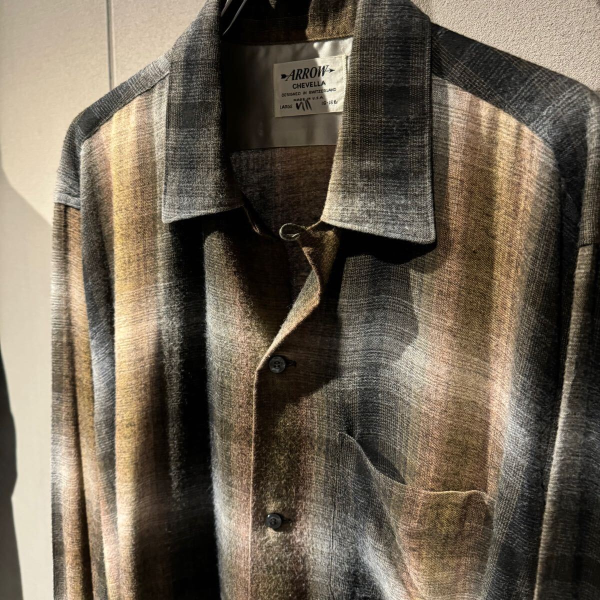60s ARROW オンブレ レーヨン シャツ Lサイズ 茶 黒 デッド 60s ARROW オンブレ レーヨン シャツ Lサイズ 茶 黒 デッド