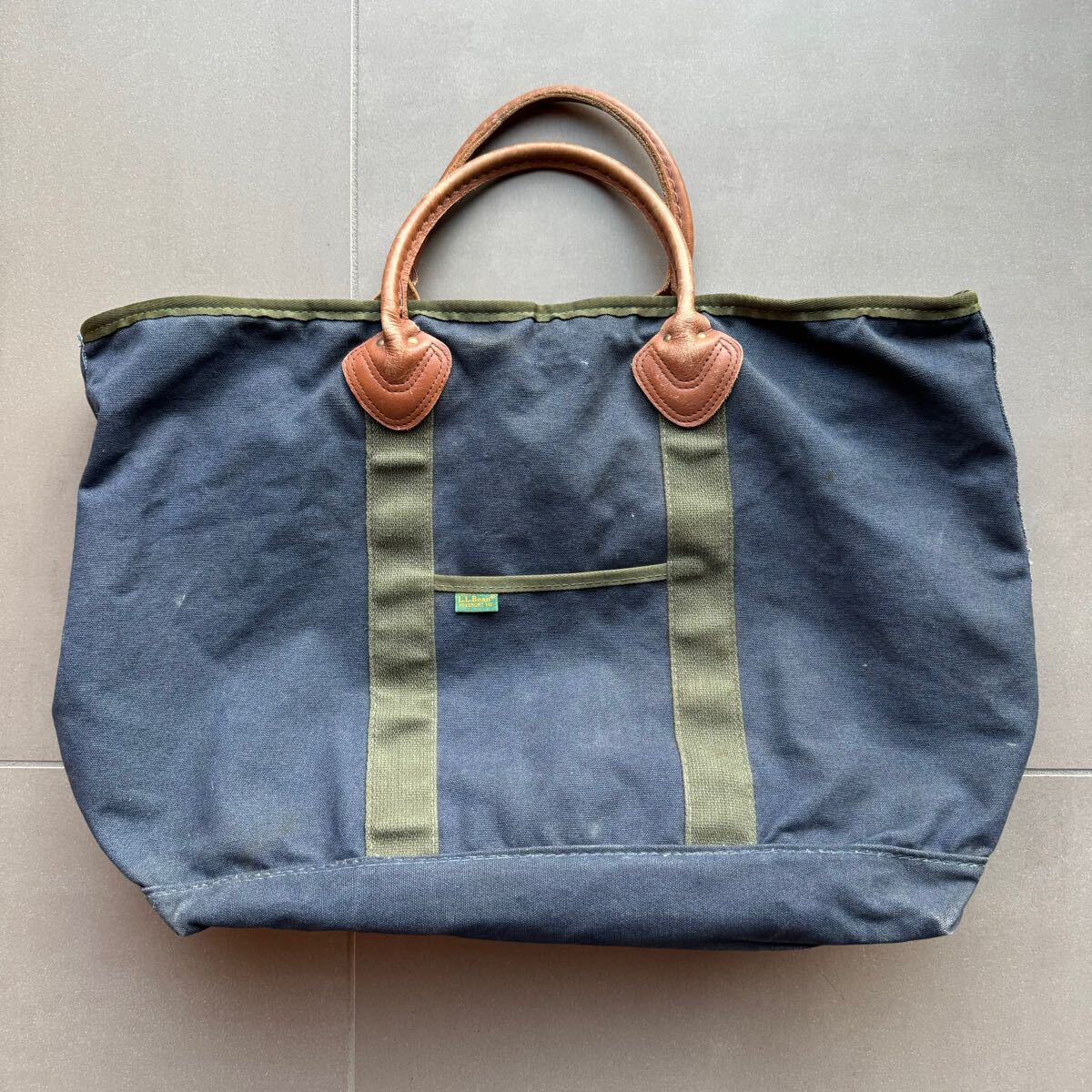 90s L.L.BEAN レザーハンドル　トート　ネイビー　レア