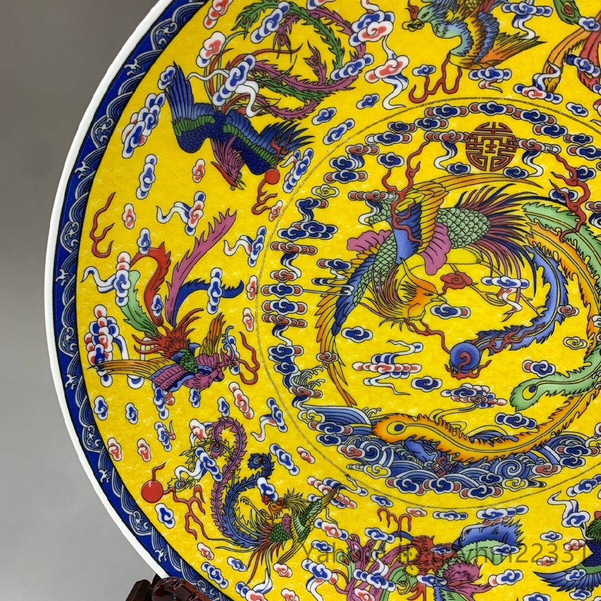 景徳鎮 お皿 観賞皿 磁器 九鳳図 粉彩 陶磁器 観賞 置物 中国