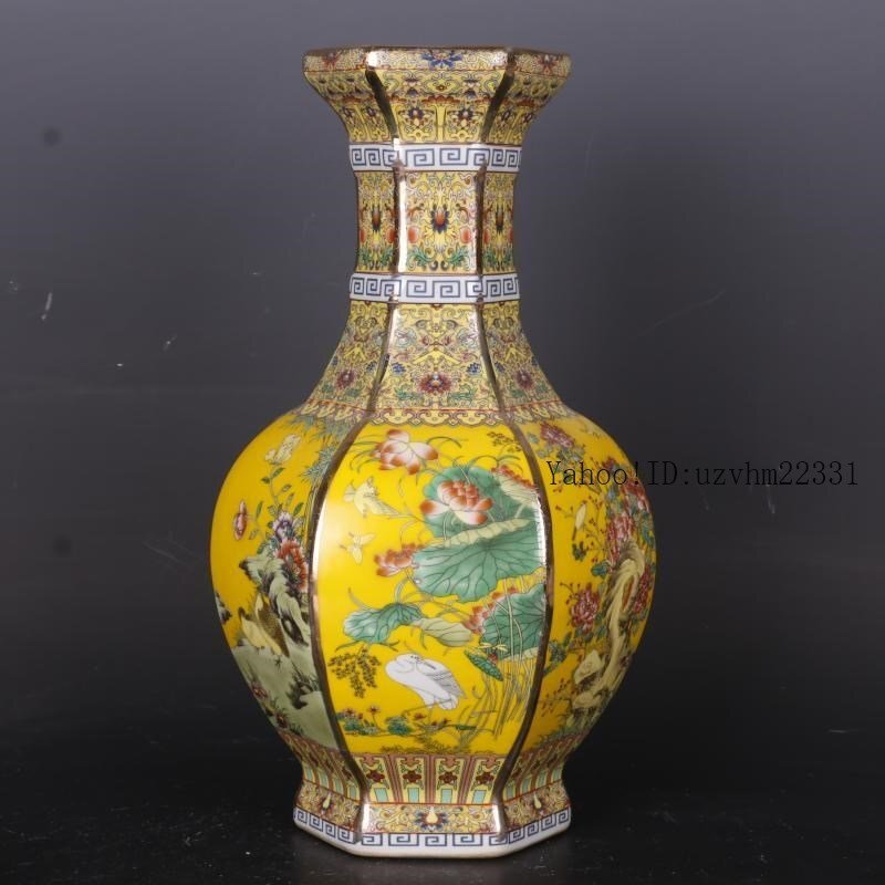 出産祝いなども豊富 清乾隆蒔金琺瑯彩花鳥六方瓶 現代工芸品 装飾品 陶磁器 景徳鎮 工芸品