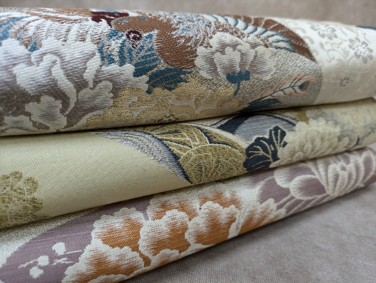 名古屋帯 着物帯 帯 3枚まとめ売り アンティーク 和装 和服 和柄 レトロ柄 花柄 鳥 鶴 リメイク 生地 素材 材料 中古品 奈良発