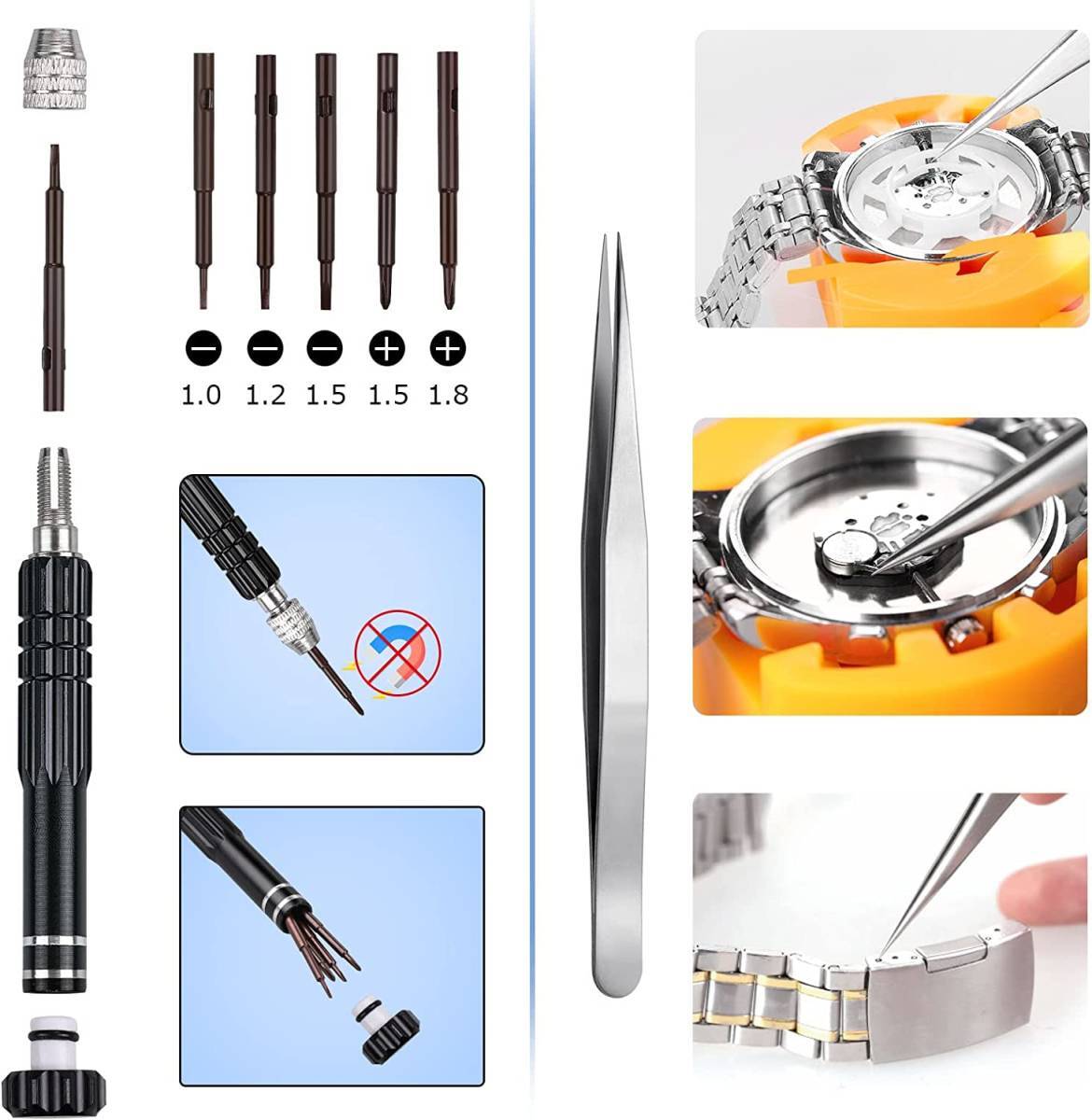 JOREST 腕時計 電池交換 工具 時計工具セット 時計バンド/ベルト 交換工具、時計の里蓋オープナー、 時計修理、時計アクセサリー、里蓋
