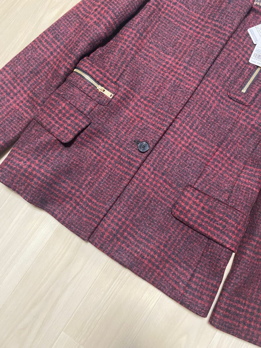 未使用タグ付☆【SONIA RYKIEL】定価195,000円＋稅 イタリア制 襟切替 ゴールドジップ チェックウールジャケット コート 40 ソニアリキエル