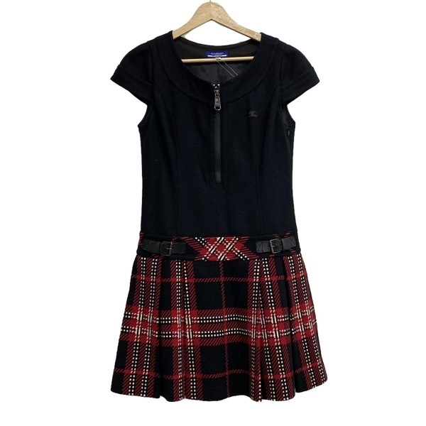 バーバリーブルーレーベル Burberry Blue Label サイズ38 M 黒×レッド×白 レディース 半袖/ひざ丈/チェック柄 ワンピース