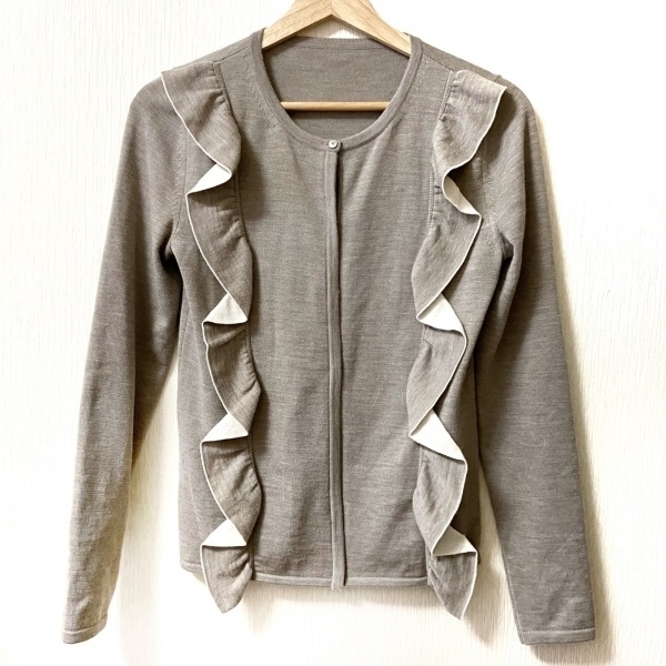 フォクシー FOXEY カーディガン サイズ38 M - グレーベージュ×アイボリー レディース 長袖/フリル トップス