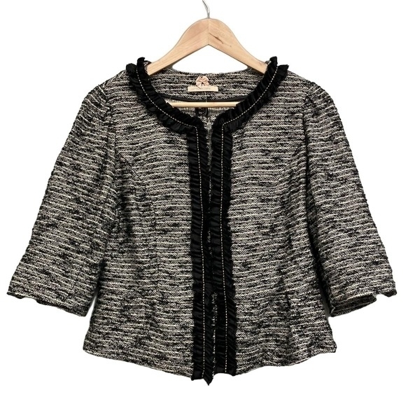ローズティアラ Rose Tiara サイズ42 L - アイボリー×黒×ゴールド レディース 七分袖/ツイード/フリル/春/秋 ジャケット