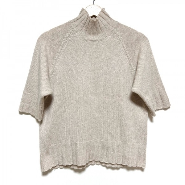 ヒロココシノ HIROKO KOSHINO 半袖セーター/ニット サイズ9 M - ベージュ レディース ハイネック/カシミヤ トップス