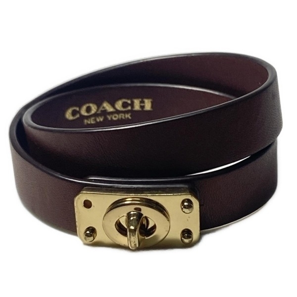 コーチ COACH ブレスレット - レザー ダークブラウン×ゴールド 2連 美品 アクセサリー（腕）