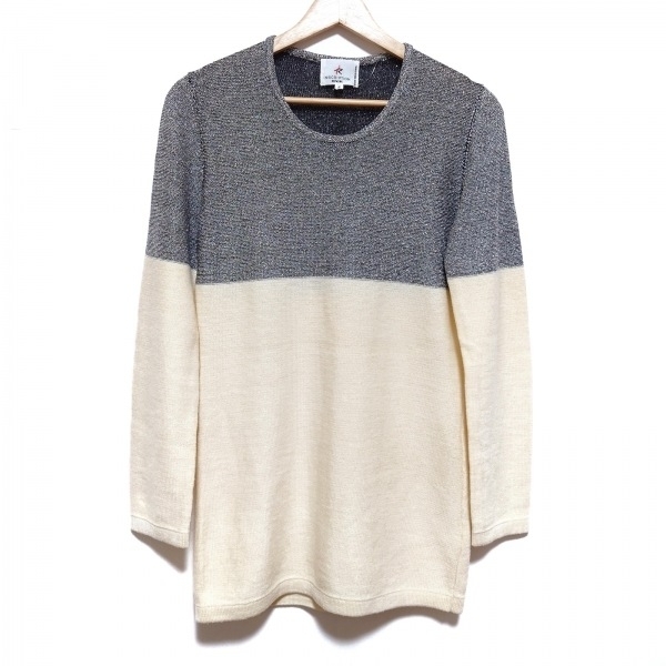  Sonia Rykiel SONIARYKIEL long sleeve sweater / knitted size 2 M - silver × ivory lady's INSCRIPTION/ wool ./ lame tops 