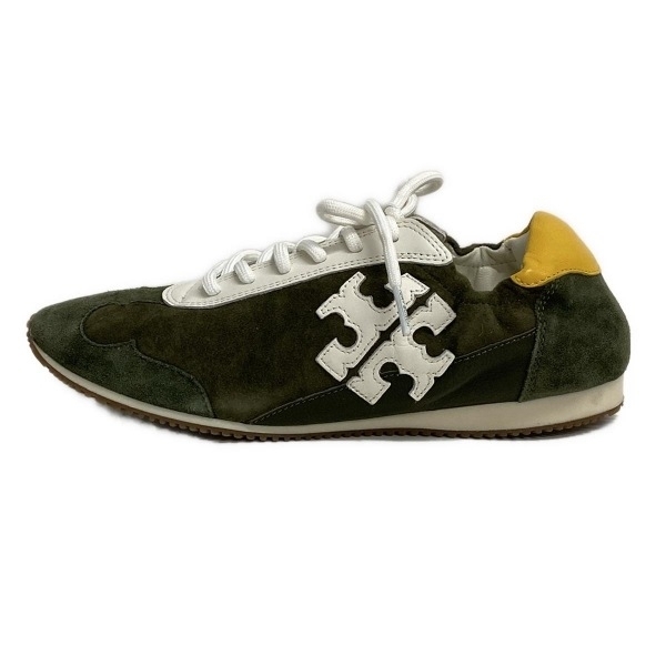 トリーバーチ TORY BURCH スニーカー 7M - レザー カーキ×白×ダークイエロー レディース 靴