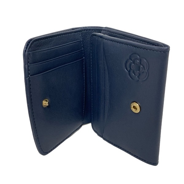  Clathas CLATHAS 2. folding purse / Mini / compact - leather dark navy type pushed . processing / flower ( flower ) beautiful goods purse 