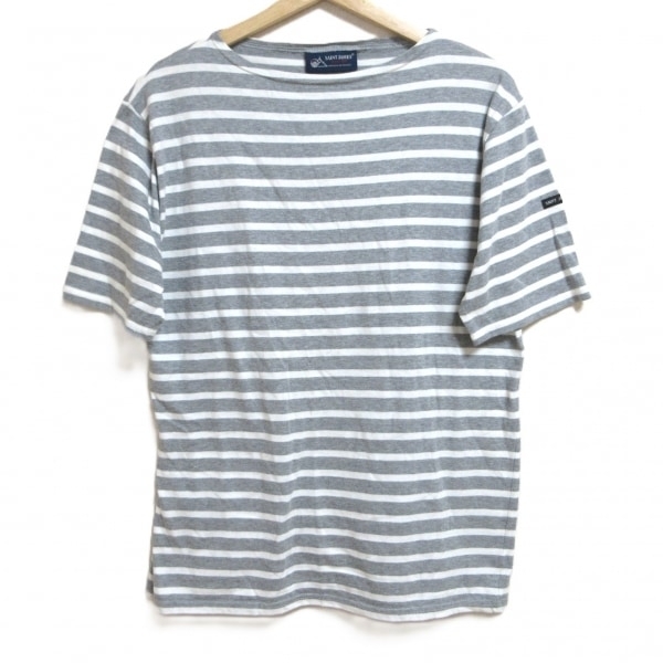 セントジェームス SAINT JAMES 半袖Tシャツ サイズ40(USA) - グレー×白 レディース クルーネック/ボーダー トップス